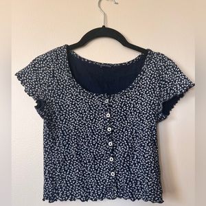 Brandy Melville navy floral button up shirt